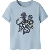Name it KIDS T-shirt Blauw Jongens Stretchkatoen Ronde hals Printopdruk - maat 146/152
