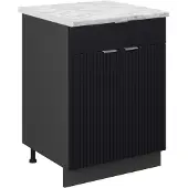 Vicco Keukenonderkast Fame-Line Zwart gestreept 60 cm met lade, WB Marmer, Model 50657
