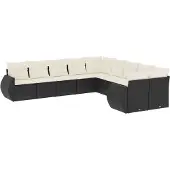 vidaXL 10-delige Loungeset met kussens poly rattan zwart