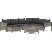 vidaXL 8-delige loungeset voor de tuin met kussens, grijs, polyrotan