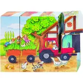 Goki Blokkenpuzzel - Jaargetijden Op De Boerderij - 12 Blokken - Hout - 3 Jaar