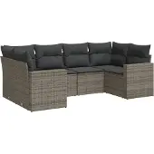 vidaXL 6-delige Loungeset met kussens poly rattan grijs