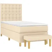 vidaXL Boxspring met matras stof crèmekleurig 100x200 cm