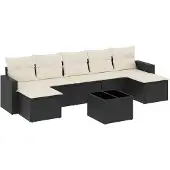 vidaXL 8-delige Loungeset met kussens poly rattan zwart