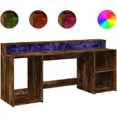 vidaXL Bureau met LED-verlichting 200x55x91 cm hout gerookt eikenkleur