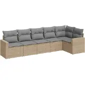 vidaXL 6-delige Loungeset met kussens poly rattan beige