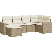 vidaXL 6-delige Loungeset met kussens poly rattan beige