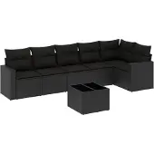 vidaXL 7-delige Loungeset met kussens poly rattan zwart