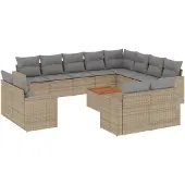 vidaXL 13-delige Loungeset met kussens poly rattan beige