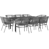 vidaXL 9-delige Tuinset met kussens poly rattan glas grijs