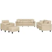 vidaXL 4-delige Loungeset met kussens microvezelstof crèmekleurig