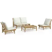 vidaXL 4-delige Loungeset met kussens bamboe crèmewit