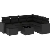 vidaXL 8-delige Loungeset met kussens poly rattan zwart