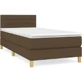 vidaXL Boxspring met matras stof donkerbruin 90x200 cm