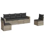 vidaXL 6-delige Loungeset met kussens poly rattan lichtgrijs
