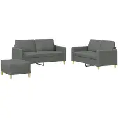 vidaXL 3-delige Loungeset met kussens stof donkergrijs