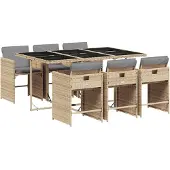 vidaXL 7-delige Tuinset met kussens poly rattan gemengd beige
