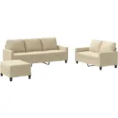 vidaXL 3-delige Loungeset met kussens stof crèmekleurig