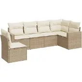 vidaXL 6-delige Loungeset met kussens poly rattan beige