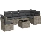 vidaXL 7-delige Loungeset met kussens poly rattan grijs