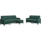 vidaXL 3-delige Loungeset met kussens fluweel donkergroen