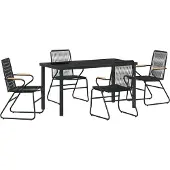vidaXL Tuin Eettafel Set 5 st Zwart Gepoedercoat staal