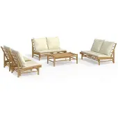 vidaXL 5-delige Loungeset met kussens bamboe crèmewit