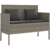 vidaXL Tuinbank met kussens poly rattan grijs