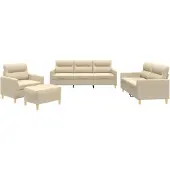 vidaXL 4-delige Loungeset met kussens stof crèmekleurig
