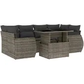 vidaXL 7-delige tuinmeubelset met kussens, grijs, polyrotan
