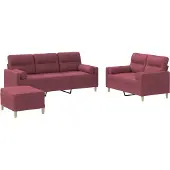 vidaXL 3-delige Loungeset met kussens stof wijnrood