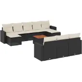 vidaXL 11-delige Loungeset met kussens poly rattan zwart