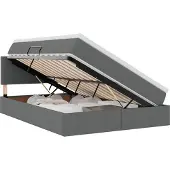 vidaXL LED-bed met opbergruimte en matras, donkergrijs, 140 x 200 cm, met stoffen bekleding