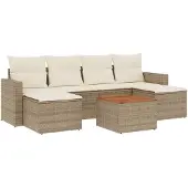 vidaXL 7-delige Loungeset met kussens poly rattan beige