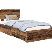 vidaXL Bedframe met lade met opslag Oudhout 90 x 190 cm Bewerkt hout