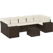 vidaXL 8-delige Loungeset met kussens poly rattan bruin