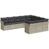 vidaXL 10-delige Loungeset met kussens poly rattan lichtgrijs