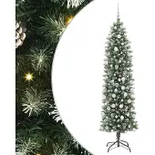 vidaXL Kunstmatige slanke kerstboom met 300 LED Groen en Wit 210 cm
