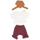 Miniland ML Poppen: KLEDIJ SET bordeau/wit voor jongen 32cm, 3-delig, trui, broekje en sjaaltje, met kleerhanger, 3+