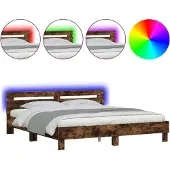 vidaXL Bedframe met hoofdeinde en LED gerookt eikenkleurig 160x200 cm