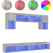 vidaXL 6-delige Tv-wandmeubelset met LED bewerkt hout betongrijs