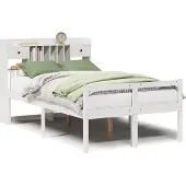 vidaXL Bed met boekenkast zonder matras grenenhout wit 135x190 cm