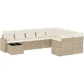 vidaXL 10-delige Loungeset met kussens poly rattan beige