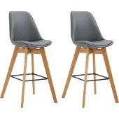 CLP Set van 2 barkrukken Metz, bekleed met kunstleer, met rugleuning en voetsteun | Kleur: bruin, frame: naturel