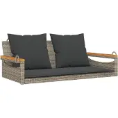 vidaXL Schommelbank met kussens 109x62x40 cm poly rattan grijs