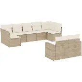 vidaXL 9-delige Loungeset met kussens poly rattan beige