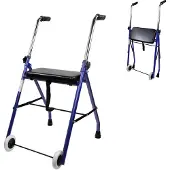 Mobiclinic Emerita - Looprek met wielen - Lichtgewicht en Inklapbaar - Opvouwbaar - Rollator - Met 2 wielen - Gewatteerde zitting - In hoogte verstelbaar - Antislip - Blauw