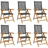 vidaXL Tuinstoelen 6 st verstelbaar poly rattan en massief hout zwart