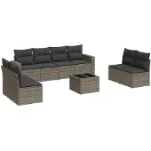 vidaXL 9-delige Loungeset met kussens poly rattan grijs