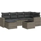vidaXL 7-delige Loungeset met kussens poly rattan grijs
